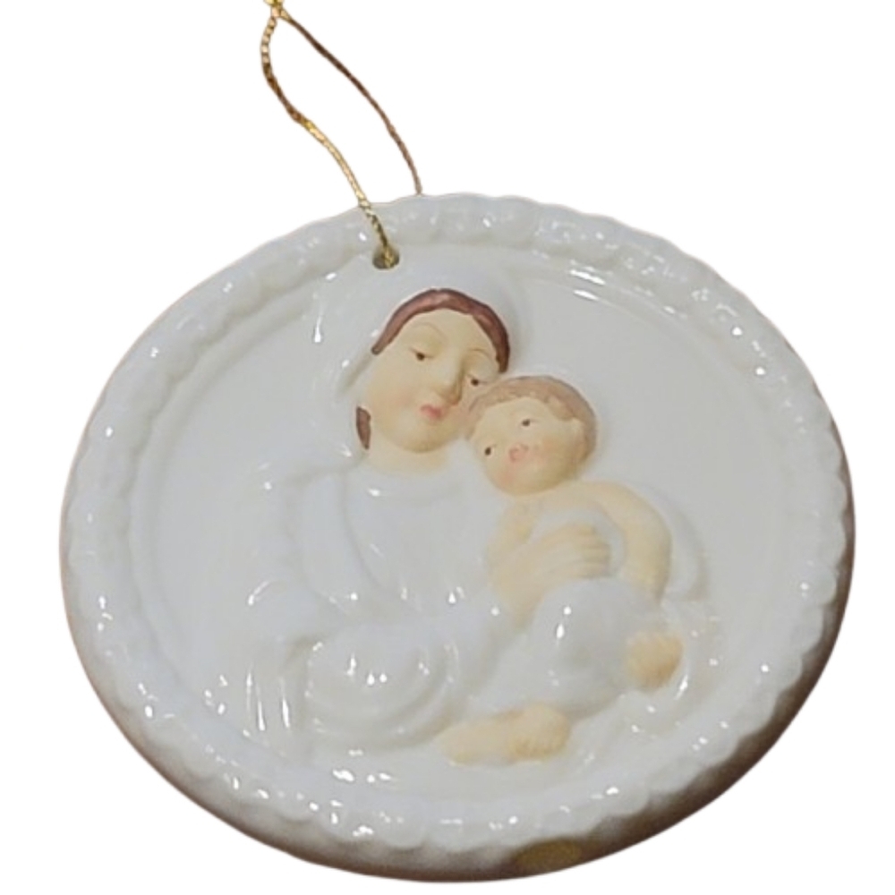 Vintage Porcelain Madonna Ornament Christmas Baby Jesus Virgin Mary Nativity